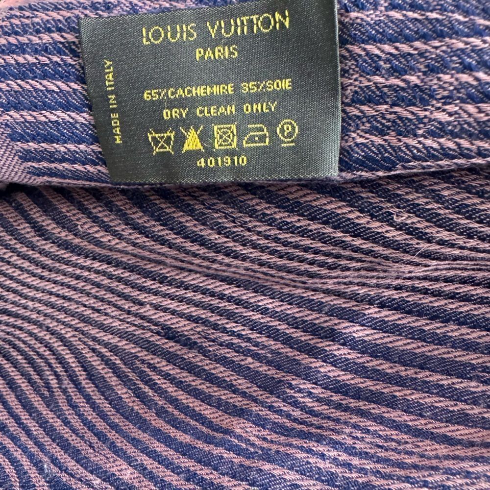 Auth Louis Vuitton Blue Pink Epi Textured Wrap Shawl Stole Cashmere Silk - Picture 10 of 13